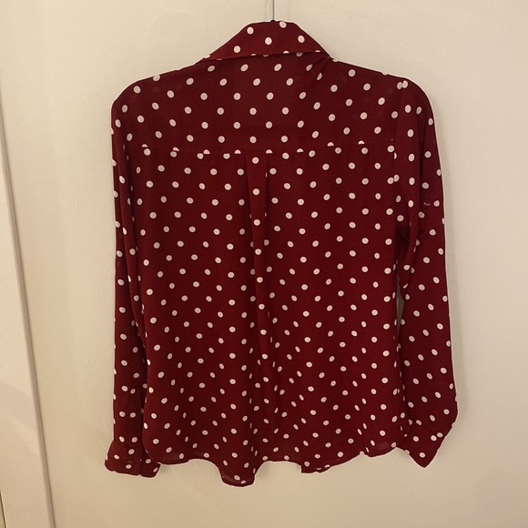 Red Polka Dot Long Sleeve Blouse - Express - Size S - Picture 2 of 5